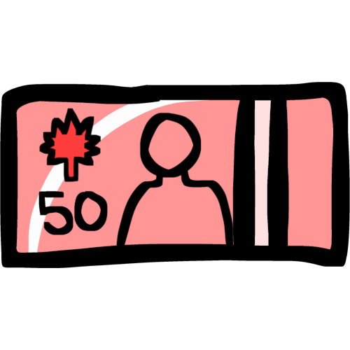 A simplified illustration of the Canadian 50 dollar bill.